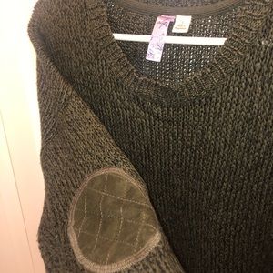 Olive green sweater with elbow detail